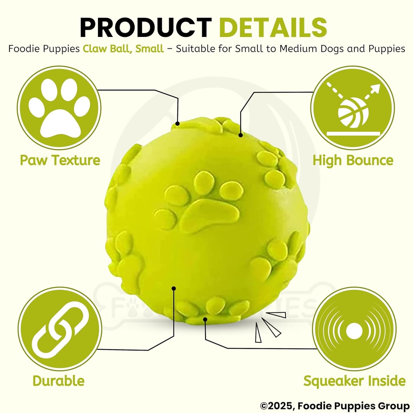 Latex Rubber Squeaky Dog Chew Ball Toy | Durable Teething & Fetch Toy for Puppies and Small to Medium Dogs | Paw Design Dental Cleaning Ball