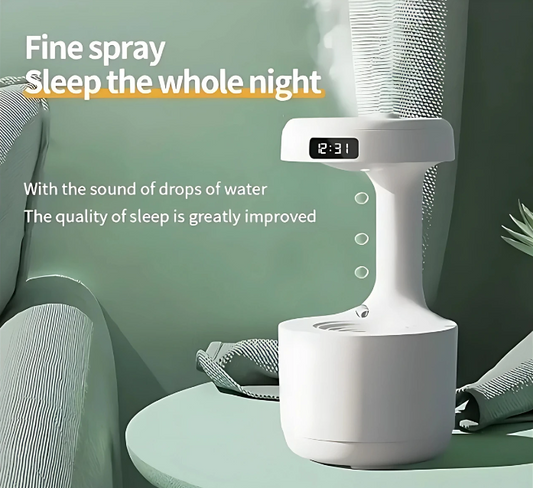 Anti-Gravity Water Drop Humidifier with LED Clock – Cool Mist Ultrasonic Floating Drops Air Humidifier & Night Light for Home & Office (White)