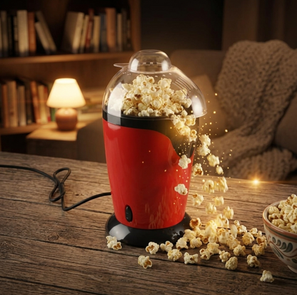 Retro Countertop Hot Air Popcorn Maker Machine – Oil-Free Healthy Popcorn Popper with 10 Classic Movie Theater Paper Buckets (Red & Black)