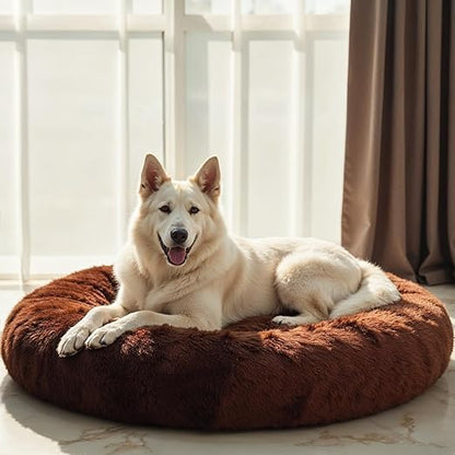 Round Donut Pet Bed for Dogs & Cats | Ultra Soft Plush Washable Sleeping Mat with Raised Support | Reversible 2-in-1 Cozy Bed for Small & Medium Pets