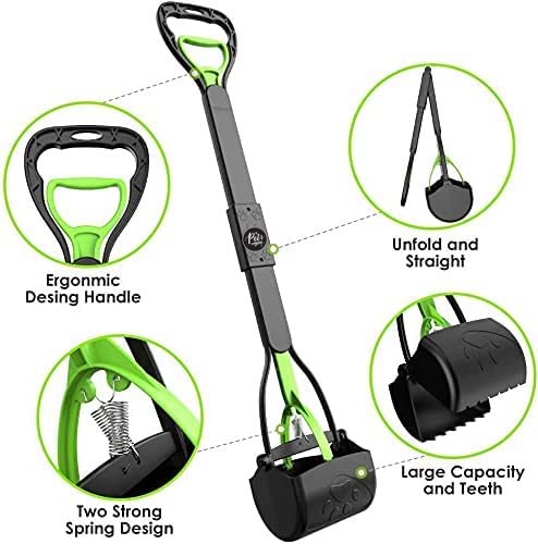 Folding Dog Poop Scooper | Long Handle Pet Waste Picker for Dogs & Cats | Portable Hygienic Cleaning Tool