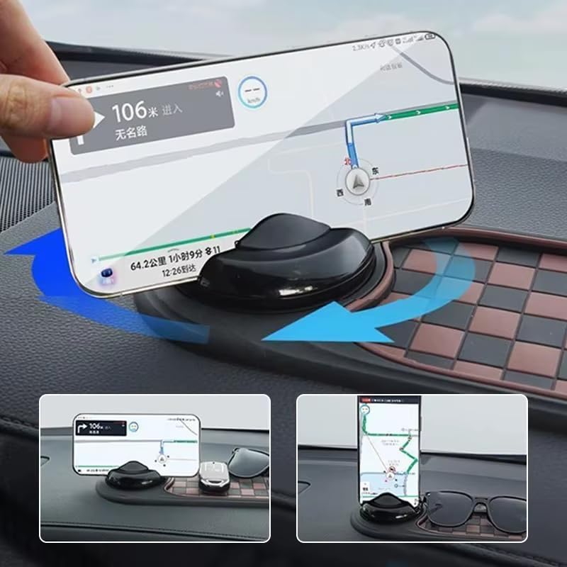 3-in-1 Anti-Slip Car Dashboard Mat – 360° Rotatable Phone Holder with Temporary Parking Number Plate & Multi-Function Storage Pad (Multicolor)