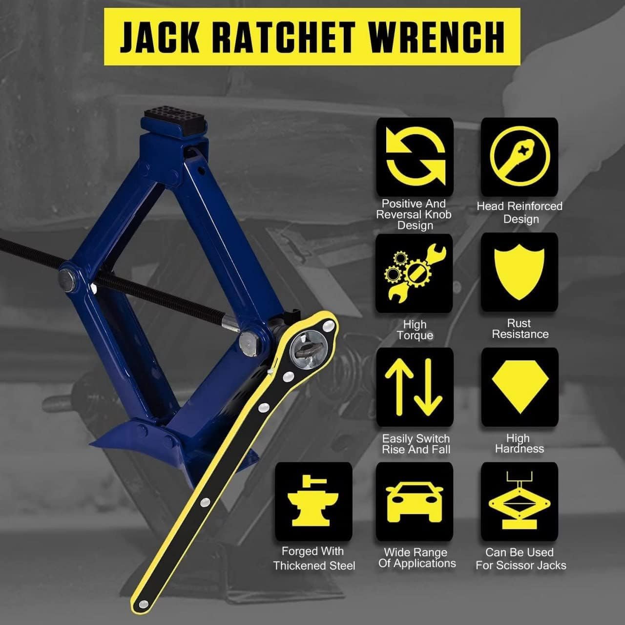 Universal Car Jack Ratchet Wrench – 360° Forward & Reverse Labor-Saving Speed Handle for Scissor Jack Tire & Wheel Lift Tool