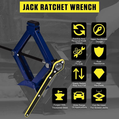 Universal Car Jack Ratchet Wrench – 360° Forward & Reverse Labor-Saving Speed Handle for Scissor Jack Tire & Wheel Lift Tool