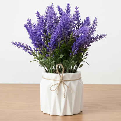 Artificial Lavender Plant with White Pot | Realistic Faux Flower Arrangement for Home, Office & Table Decor