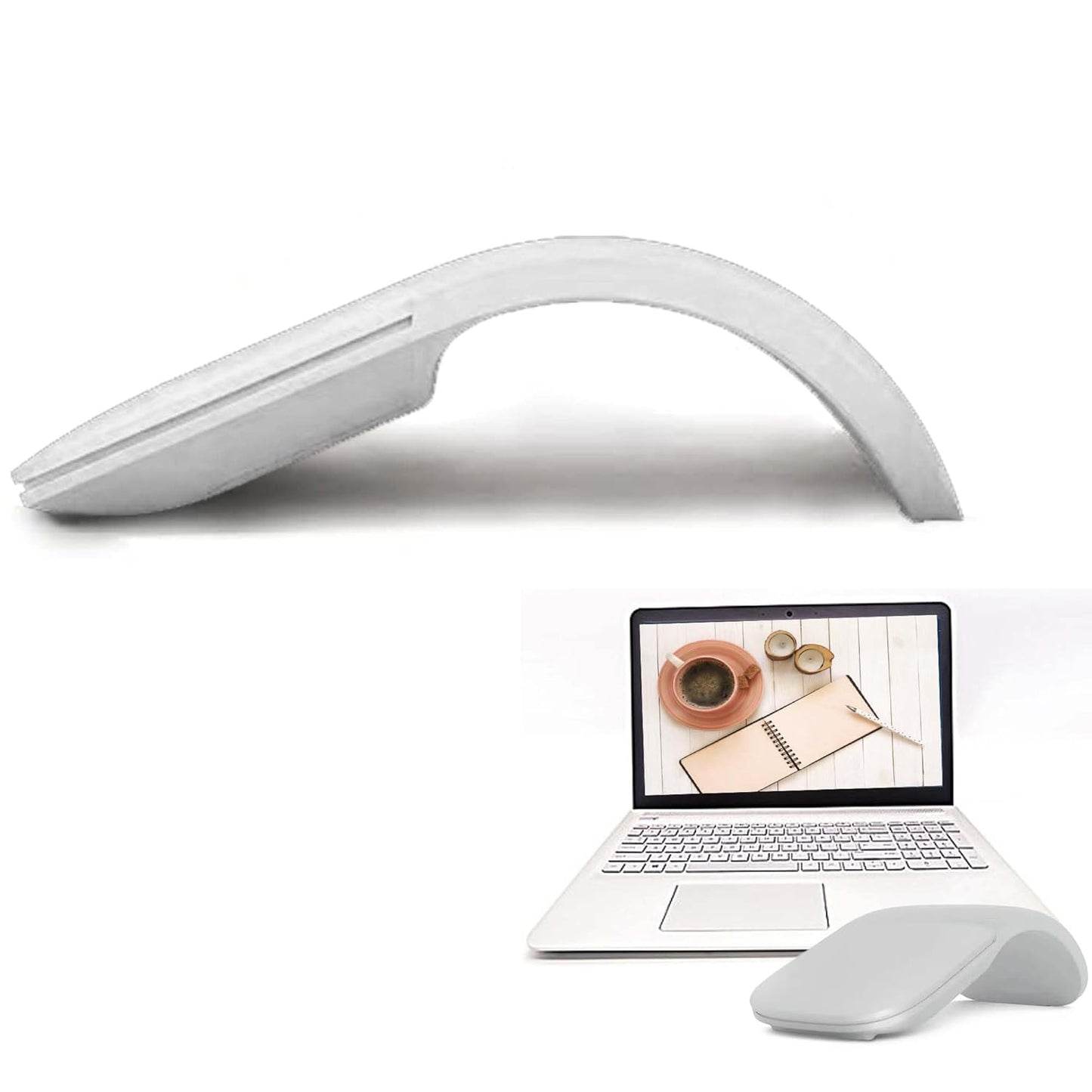 Arc Touch Wireless Mouse – Foldable & Portable Design, Compatible with Surface, MacBook, Windows & Mac OS (White)