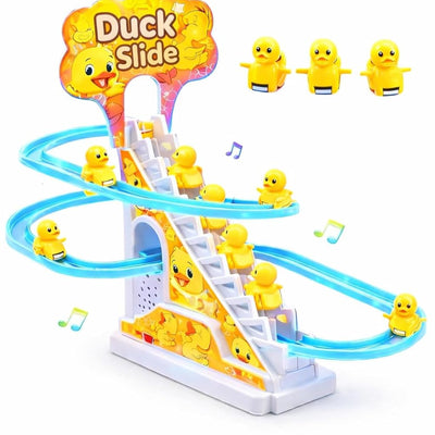 Duck Slide Track Toy Set with Lights & Music | Automatic Stair-Climbing Ducklings Race Track Playset | Fun Educational Toy for Kids