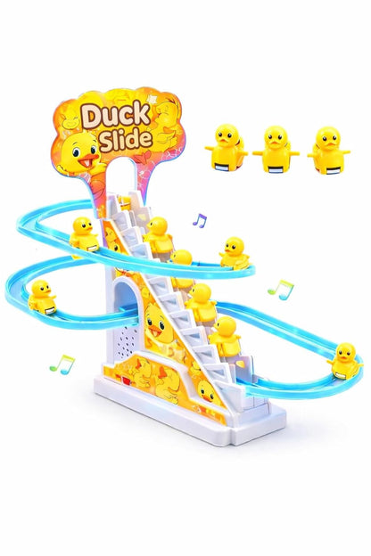 Duck Slide Track Toy Set with Lights & Music | Automatic Stair-Climbing Ducklings Race Track Playset | Fun Educational Toy for Kids
