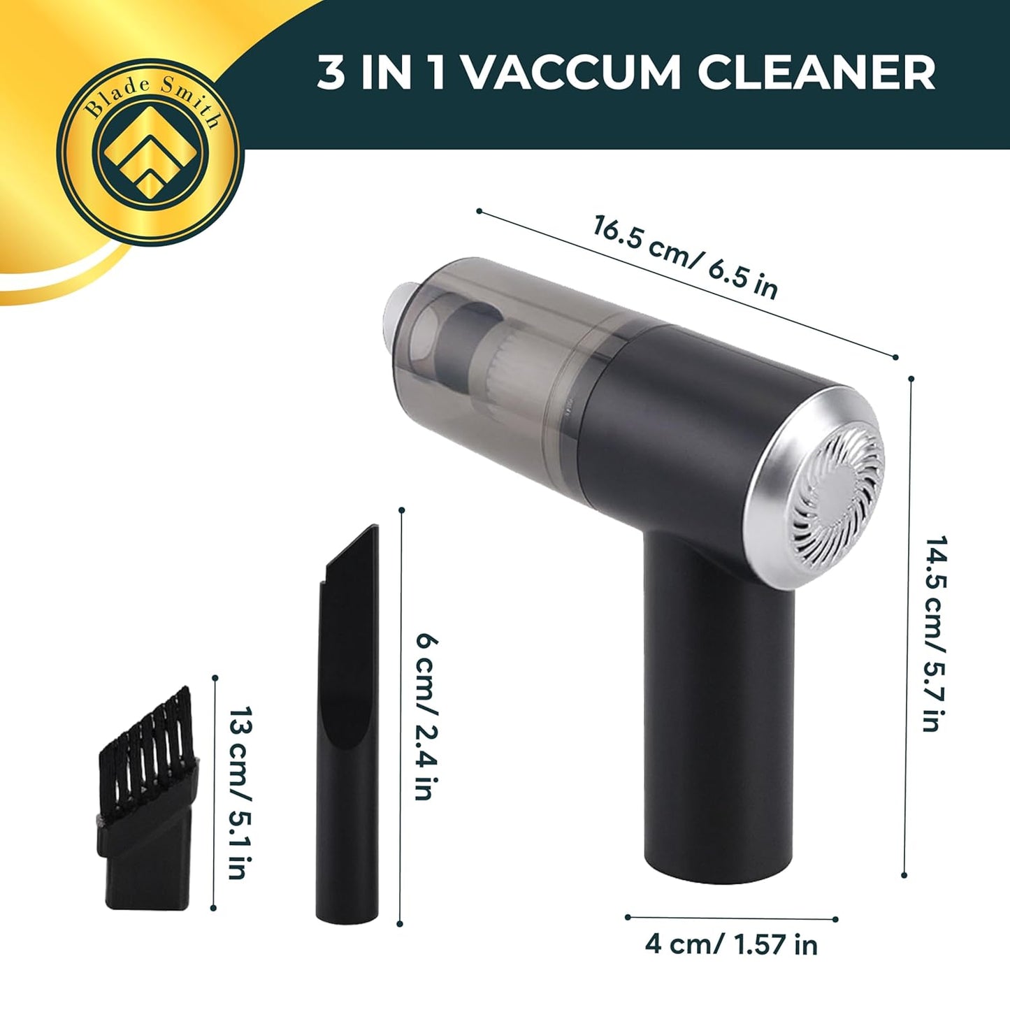 3-in-1 Portable Mini Vacuum Cleaner – Cordless Handheld Air Blower, Suction & Brush, USB Rechargeable Dust Remover for Home & Car