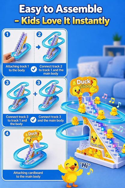 Duck Slide Track Toy Set with Lights & Music | Automatic Stair-Climbing Ducklings Race Track Playset | Fun Educational Toy for Kids