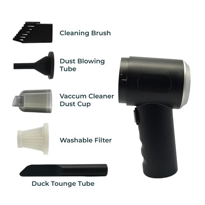 3-in-1 Portable Mini Vacuum Cleaner – Cordless Handheld Air Blower, Suction & Brush, USB Rechargeable Dust Remover for Home & Car