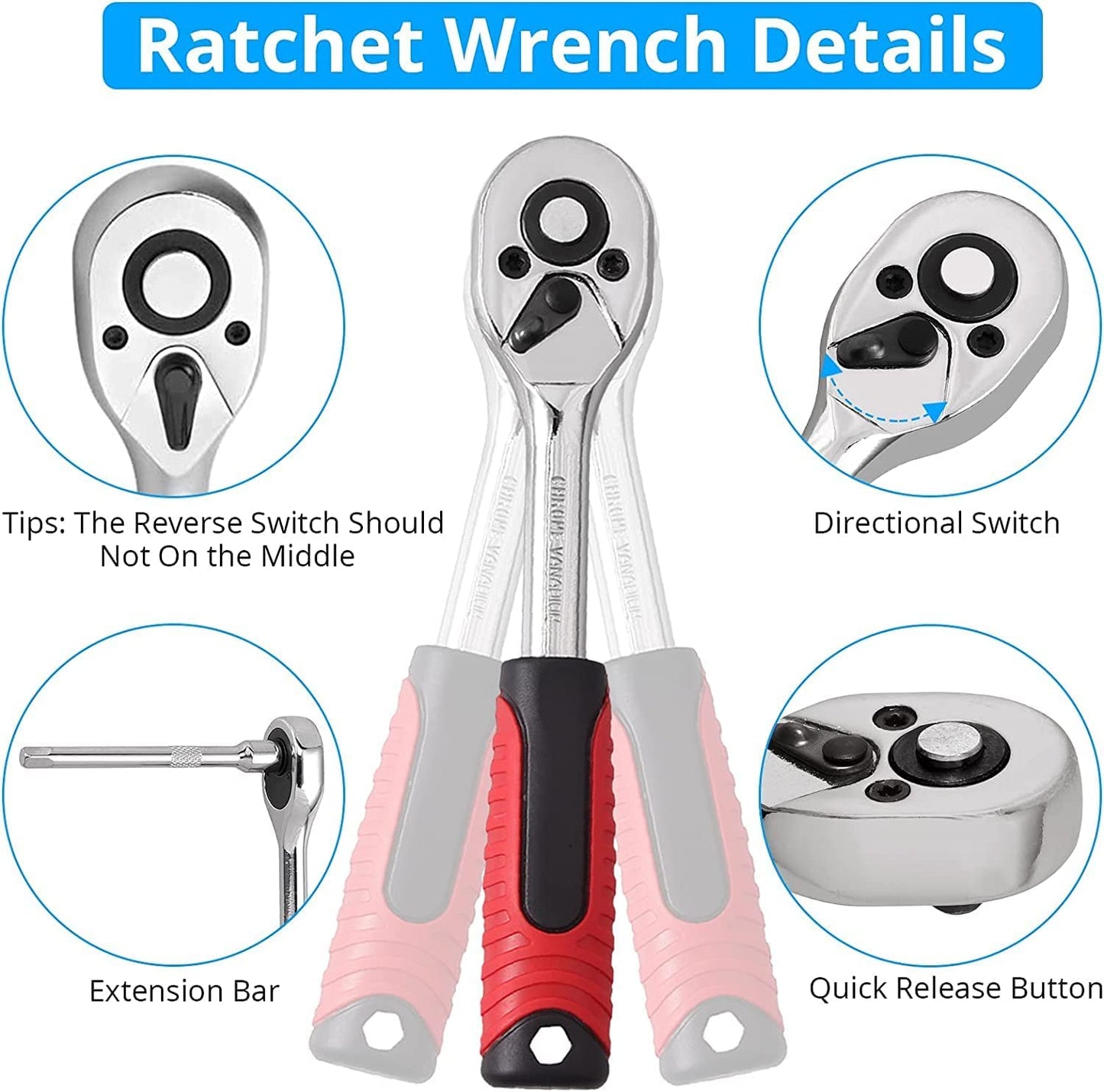 46PCS 1/4 Inch Drive Socket Wrench Set – Metric Ratchet Tool Kit with 4-14mm Cr-V Sockets, S2 Bits & Extension Bars for Household & Auto Repair