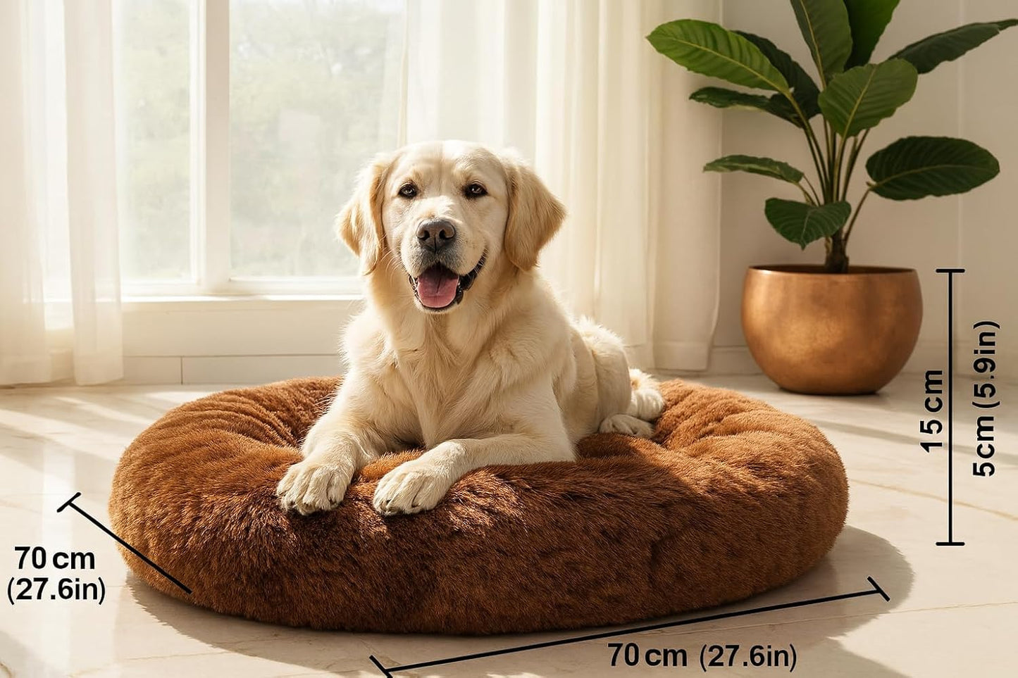 Round Donut Pet Bed for Dogs & Cats | Ultra Soft Plush Washable Sleeping Mat with Raised Support | Reversible 2-in-1 Cozy Bed for Small & Medium Pets