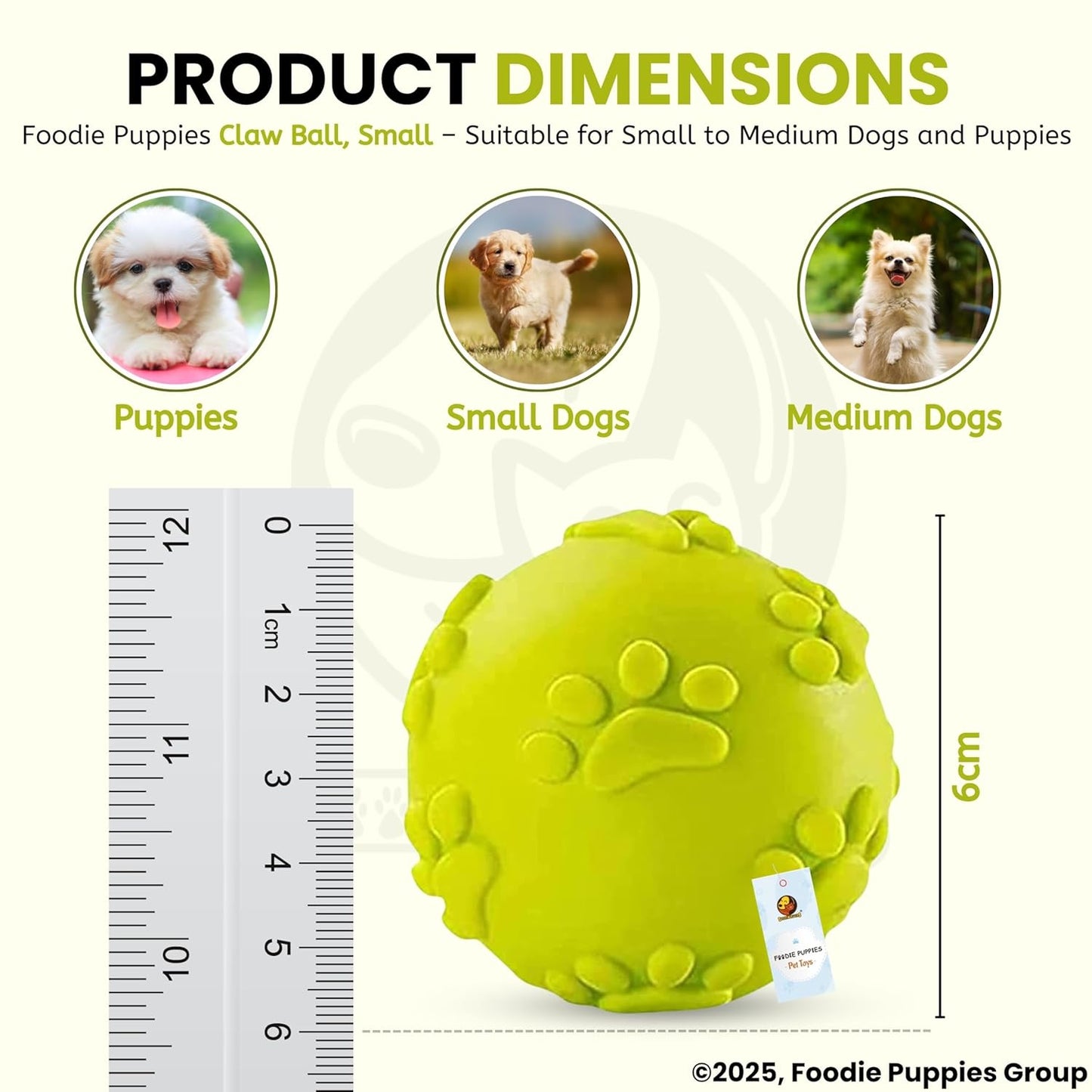 Latex Rubber Squeaky Dog Chew Ball Toy | Durable Teething & Fetch Toy for Puppies and Small to Medium Dogs | Paw Design Dental Cleaning Ball