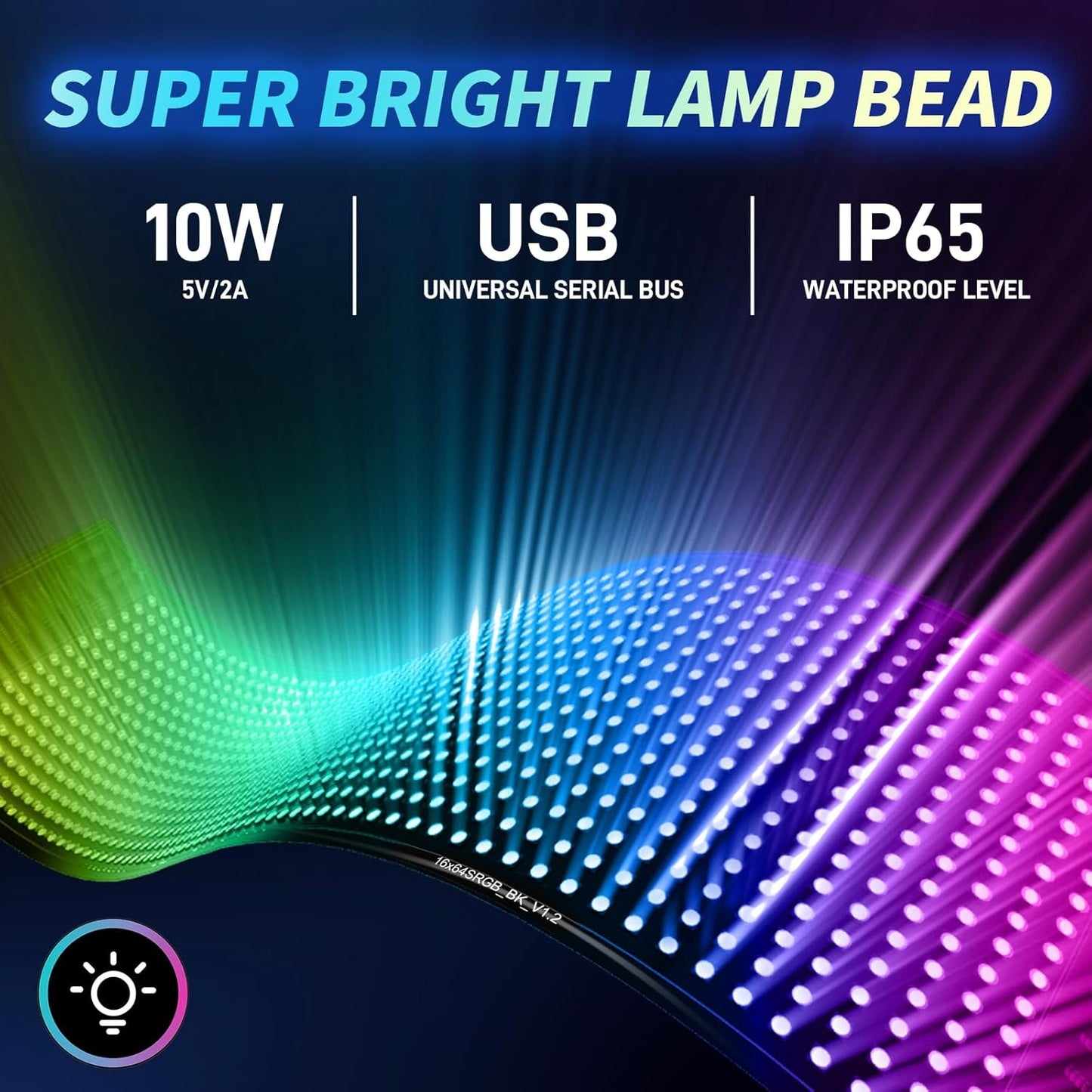 LED Matrix Panel 16×64 Pixel RGB Display Board – Portable Full Color Scrolling LED Sign with Text, Animation, Graffiti & Music Mode (14.6×3.6 Inch)