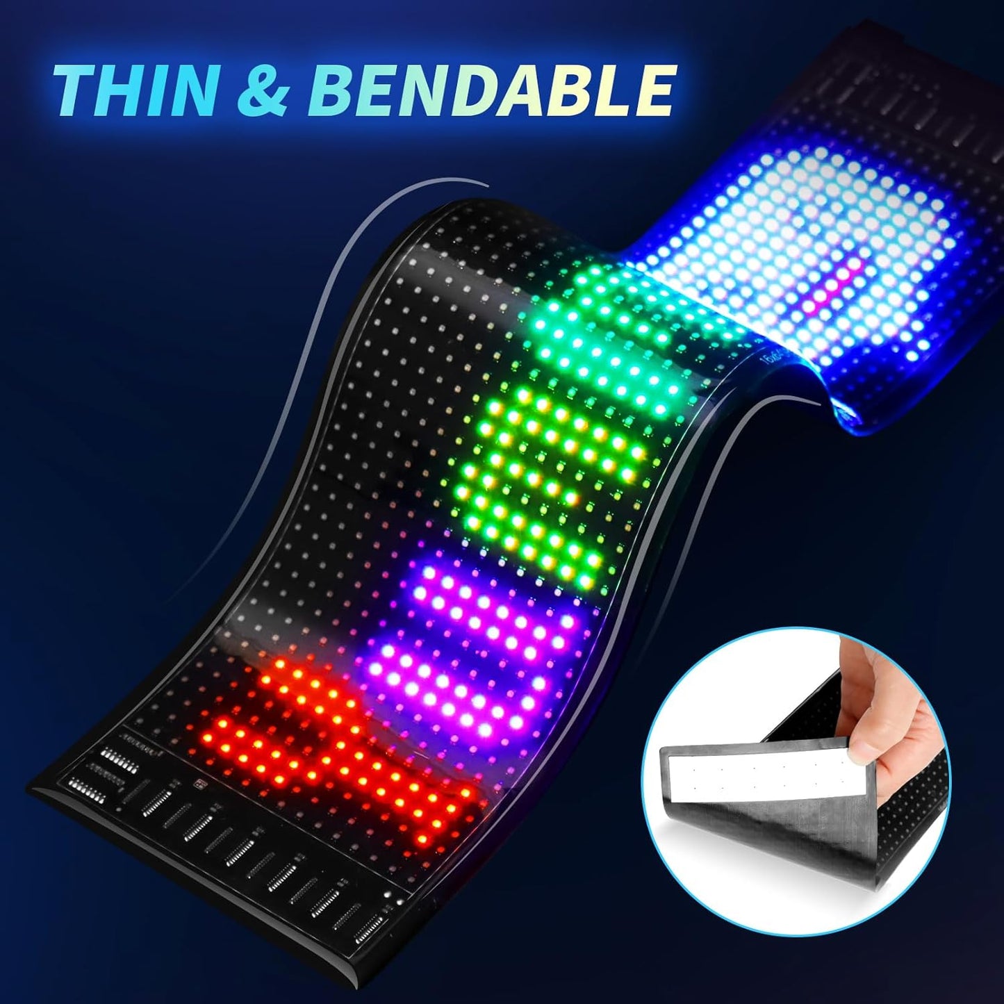 LED Matrix Panel 16×64 Pixel RGB Display Board – Portable Full Color Scrolling LED Sign with Text, Animation, Graffiti & Music Mode (14.6×3.6 Inch)