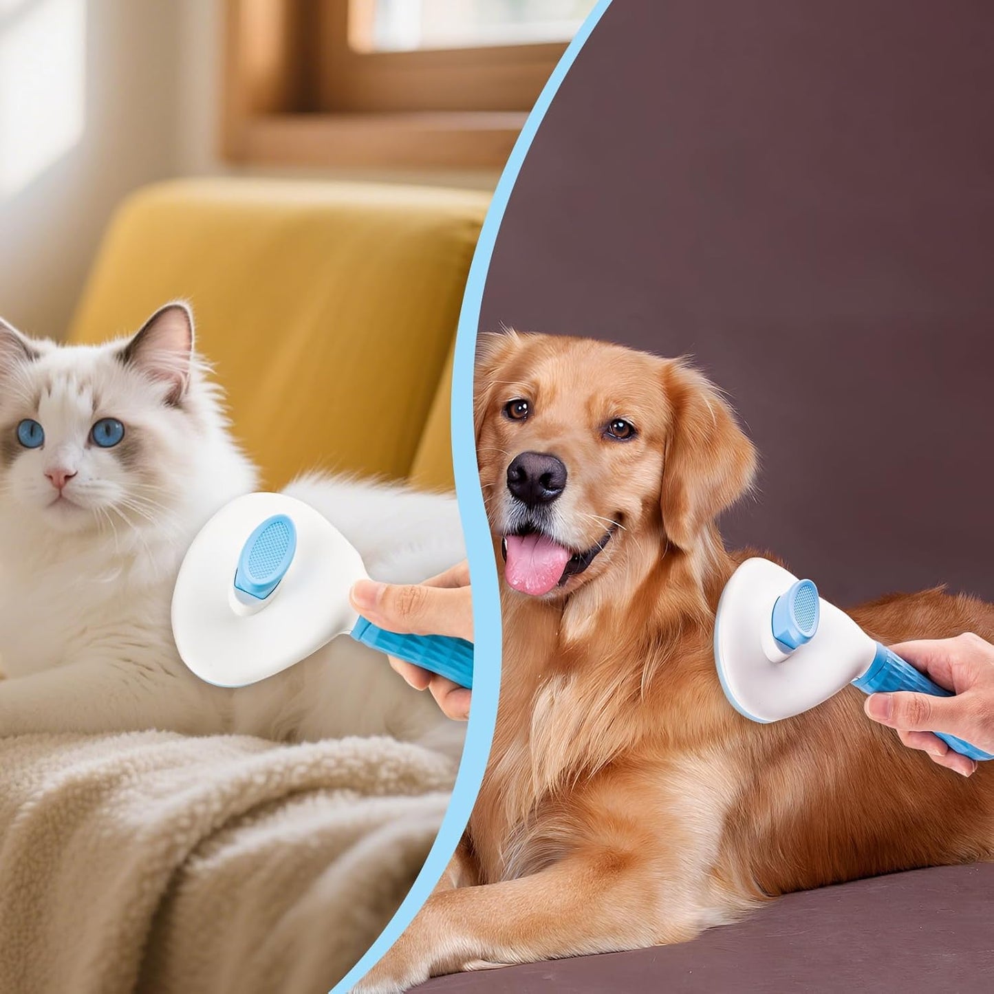Self-Cleaning Slicker Pet Grooming Brush for Dogs & Cats | Shedding, Detangling & Massaging Tool for Long & Short Hair Pets
