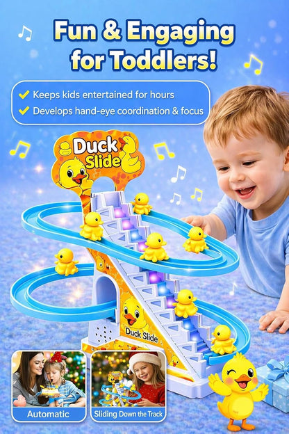Duck Slide Track Toy Set with Lights & Music | Automatic Stair-Climbing Ducklings Race Track Playset | Fun Educational Toy for Kids