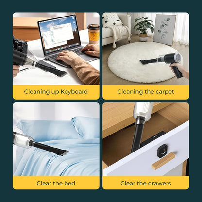 3-in-1 Portable Mini Vacuum Cleaner – Cordless Handheld Air Blower, Suction & Brush, USB Rechargeable Dust Remover for Home & Car