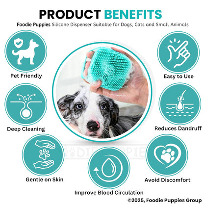 Silicone Pet Bath Brush with Shampoo Dispenser | Soft Grooming & Shedding Brush for Dogs, Cats & Small Pets
