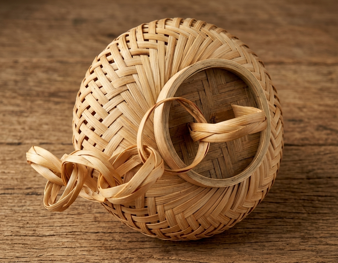 Handwoven Bamboo Storage Basket | Handmade Natural Decorative Organizer