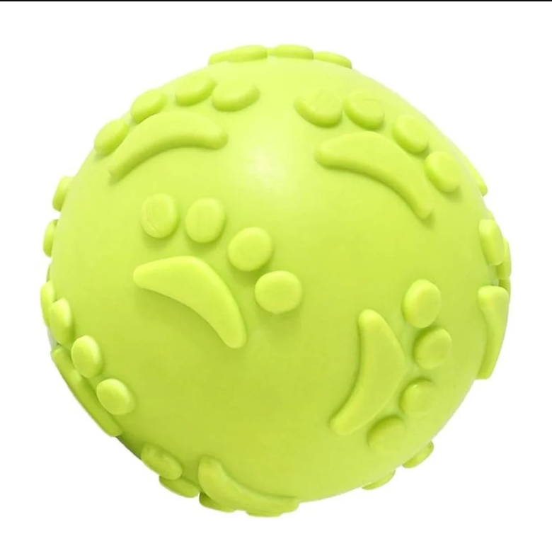 Latex Rubber Squeaky Dog Chew Ball Toy | Durable Teething & Fetch Toy for Puppies and Small to Medium Dogs | Paw Design Dental Cleaning Ball