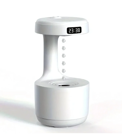 Anti-Gravity Water Drop Humidifier with LED Clock – Cool Mist Ultrasonic Floating Drops Air Humidifier & Night Light for Home & Office (White)