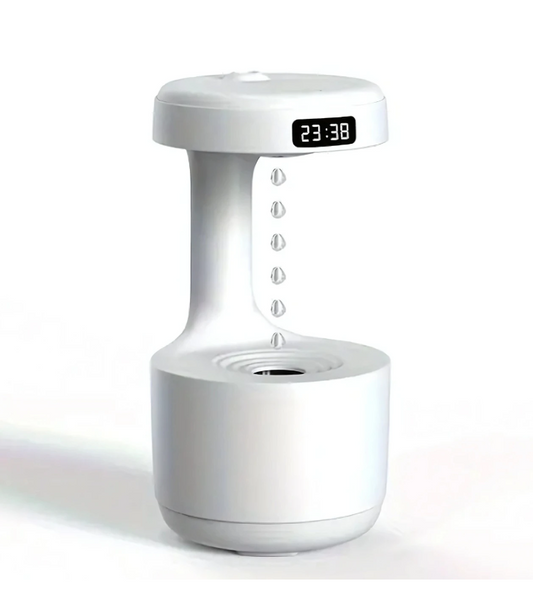 Anti-Gravity Water Drop Humidifier with LED Clock – Cool Mist Ultrasonic Floating Drops Air Humidifier & Night Light for Home & Office (White)