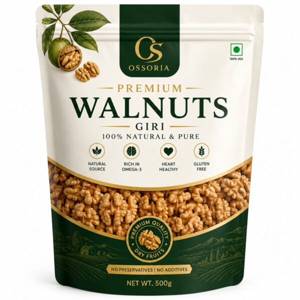 OSSORIA Walnuts | Premium Akhrot Dry Fruits | 100% Natural Walnut Kernels | Healthy Dry Fruit | Rich in Omega-3 & Fibre